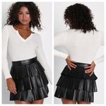 Lulus  Bold Charm Black Vegan Leather Pleated Tiered Mini Skirt Photo 1