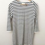 Madewell  | Horizontal Stripe Knit Shirt Dress Blue Cream 3/4 Sleeve | Medium Photo 2