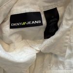 DKNY women's size 10 white w/white floral snap button 3/4 sleeve shirt Photo 1