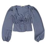 Abercrombie & Fitch Women's Blue V-Neck Puff Long Sleeve Crop Top Shirt Size XS Photo 0