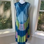 Vintage 90s Indian Blue Green Pink Tie Dye Shift Dress Swim Coverup Embroidered Size M Photo 4