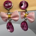 1980s Retro Pink Bow Drop Earrings with Faceted Teardrop Gem Statement Jewelry Photo 4