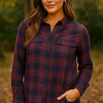 Fat Face Women US L /16 Plaid Flannel Tunic Red Navy Button Down Top Boho Camp Size L Photo 0