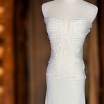 SKY Brand Y2K Soft White Ruched Crochet Maxi Strapless Dress Small Photo 10