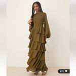 Pretty Lavish Beatris lace up back ruffle maxi dress in deep olive Green Size 4 Photo 1