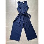 Nine West Nine West Jumpsuit Womens PM Navy White Stitch Wide Leg Utility Travel Nautical Photo 1
