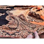 Vintage XL Cotton Scarf Sparkle beading and fur ball accents Bohemian Boho chic Brown Photo 4