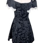Gunne Sax  Vintage 80s Gothic Dress Black Jacquard White Lace Off Shoulder 7/8 Photo 1