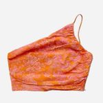 ZARA  Orange Pink Floral One Shoulder Linen Blend Spaghetti Ruched Crop Top Sz M Photo 1