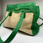 Olivia and Joy Green Leather Canvas Handbag Photo 2