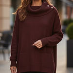 Vince Cowl Neck Button Detail Wool Yak Blend Sweater Burgundy Oversized Luxury M Photo 0