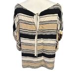 ZARA Tan Beige White Black Stripe Tie Back Top Blouse Shirt Sz L Photo 4