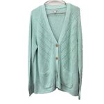 LL Bean Green Linen Cotton Button Up Cardigan Sweater Size XL Pockets Photo 1
