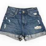 H&M Women’s Blue Distressed Denim Shorts High Waist Mom Shorts Size 4 Photo 0