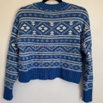 American Eagle NEW Fair Isle Snowdrift Oversized Knit Crop Sweater in Blue White Photo 3