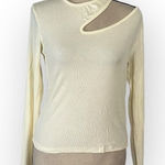 Bobi  Cutout Shoulder Top Women's Medium Cream Long Sleeve Pullover Ribbed Photo 0