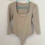 Free People  Intimately Truth Square Neck Bodysuit Long Sleeve Stone Gray Tan S Photo 3