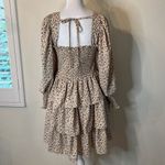 NWT Byinns szL flowery tiered skirt puffy sleeve gathered bodice open back dress Brown Size L Photo 2