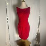 Carmen Marc Valvo Red Beaded Wool Cocktail Dress with Bolero – Size 6 Photo 7