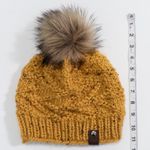 The Unraveled Sheep Cable Knit Beanie Hat Womens Yellow Winter Faux Fur Pom Pom Photo 2