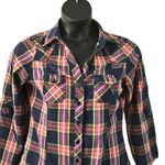 Rue 21  Women’s Plaid Button-Down Shirt – Navy Pink Green Check – Size junior XL Photo 7