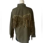 NWT Olive Green Fringe Western Shacket Jacket Boho Festival Cropped Button Up Size XL Photo 4