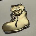 AJC Kitten Kitty Cat In A Boot Gold Tone Brooch Pin Photo 0