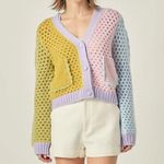 English Factory Contrast Detail Cardigan Medium Whimsical Colorblock Pastel Photo 0