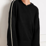 Talbots T by  Black Hooded Sweater XL White Stripe Sleeve Cozy Knit Pullover Photo 0