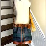 Ralph Lauren  Black Watch Plaid Leather Drawstring Bucket Tote Shoulder Bag Photo 9