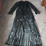 EXPRESS  Black Metallic Pleated Maxi Dress SIZE S – Long Sleeve Wrap Style Photo 4