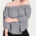 City Chic  Gingam Off Shoulder Slit Sleeve Top | Black/White | XS (14) Photo 0
