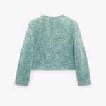 ZARA New Luxury Preppy Green Long Sleeves Round Neck Textured Crop Blazer Sz XL Photo 6
