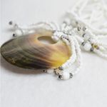 Source Unknown By The Sea Natural Abalone Shell White Bead Tropical Pendant Vintage Necklace Photo 2