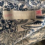 Lucy Love Floral Print Linen Blue/White Tie Back top M Photo 4