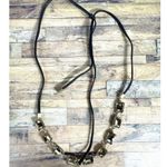 Stella & Dot Reese Sparkle Rhinestone Gold Tone Necklace Leather Tie Adjustable Photo 4