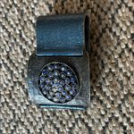 Rebel Designs Round Disc with Metal Rim Leather Cuff Wrist Bracelet Blue Photo 2