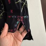 Life Style Black Linen cotton Blend Floral Embroidered Tunic Shirt Petite Large Photo 4