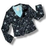 Nanette Lepore  Floral Embroidered Cotton Blazer Jacket Sky Blue Black Size 2 Photo 12