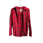 Lands' End  Blake Shelton Flannel Shirt Women's Medium Red Buffalo Plaid Photo 1