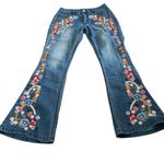 Floral Embroidered Wide Leg Jeans sz small Blue Photo 1