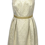 Carmen Marc Valvo  Metallic Gold Chain Belt Linen Blend Elegant Sleeveless Gown 8 Photo 0