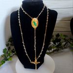 Gold with Clear Crystal Rosary Necklace St Jude Pendant Photo 0