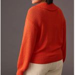 Anthropologie Maeve V-Neck Polo Sweater in Orange Photo 1