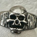 Silver Tone Skull Ring Adjustable Biker Punk Goth Photo 1