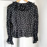 RIXO Lasca Ruffled Silk Polka Dot Blouse in black and white Size 6 Photo 3