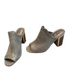 Latigo NWOT, Serica Sandal Metallic Silver leather Studded Open Toe Mule Heel Photo 1