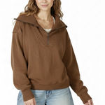 Aerie Oversized Collared Quarter Zip Sweatshirt Size S Brown Ribbed Collar Cozy Photo 0