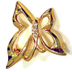 American Vintage Gold Dip BUTTERFLY BROOCH PIN 1-1/8” Three Rhinestones Filigree Vintage Jewelry Photo 0