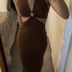 LAST ONE | NEW Brown Front Cut Out Halter Neck Back Tie Midi Dress Photo 3
